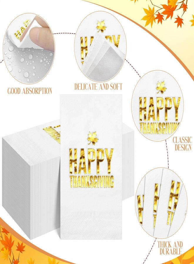 Hallswl 100pcs Thanksgiving Cocktail Napkins,Disposable Napkins with Happy Thanksgiving Gold Foiled,Fall Dinner Guest Paper Hand Towels for Autumn Harvest Thanks Theme Party Decorations,7.9 * 4.3inch - Image 3